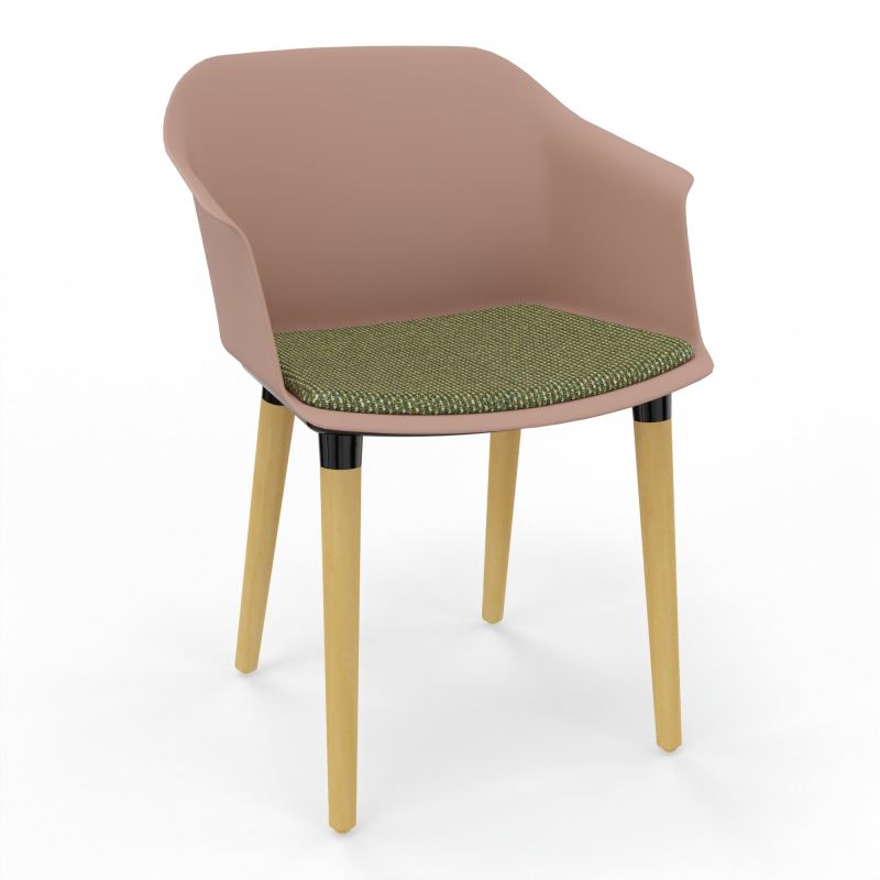 SCOTT FAUTEUIL+PLACET TISSU 4 PIEDS BOIS COQUE POLYPRO    PM XL TU