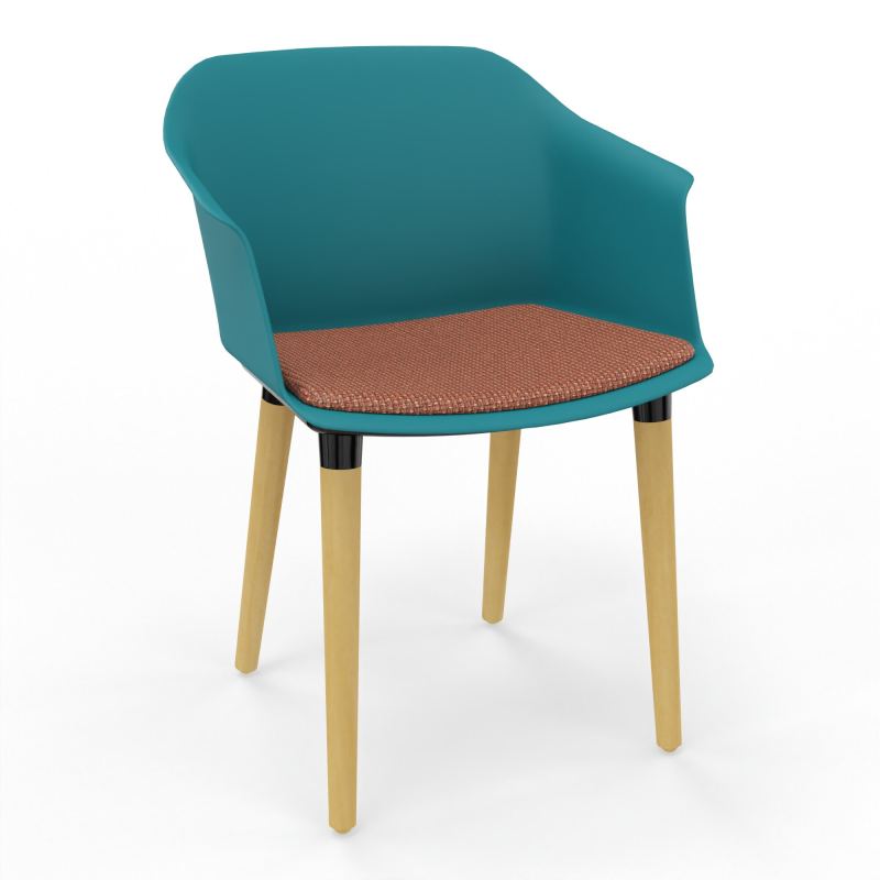 SCOTT FAUTEUIL+PLACET TISSU 4 PIEDS BOIS COQUE POLYPRO    PN XL T7