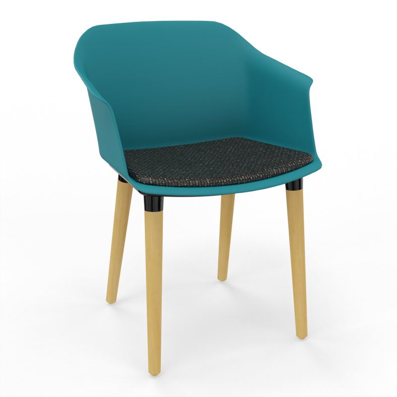 SCOTT FAUTEUIL+PLACET TISSU 4 PIEDS BOIS COQUE POLYPRO    PN XL T9