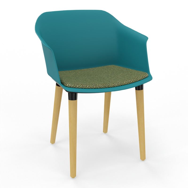 SCOTT FAUTEUIL+PLACET TISSU 4 PIEDS BOIS COQUE POLYPRO    PN XL TU