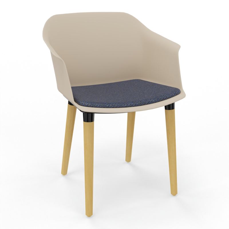 SCOTT FAUTEUIL+PLACET TISSU 4 PIEDS BOIS COQUE POLYPRO    QW XL T5