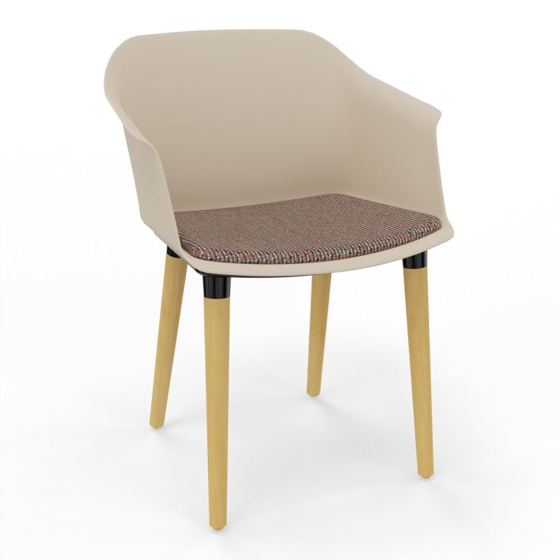 SCOTT FAUTEUIL+PLACET TISSU 4 PIEDS BOIS COQUE POLYPRO    QW XL T6