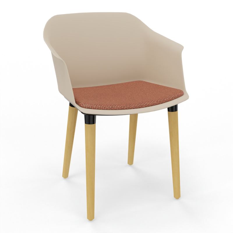 SCOTT FAUTEUIL+PLACET TISSU 4 PIEDS BOIS COQUE POLYPRO    QW XL T7