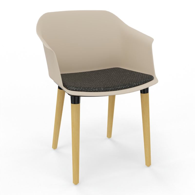 SCOTT FAUTEUIL+PLACET TISSU 4 PIEDS BOIS COQUE POLYPRO    QW XL T9