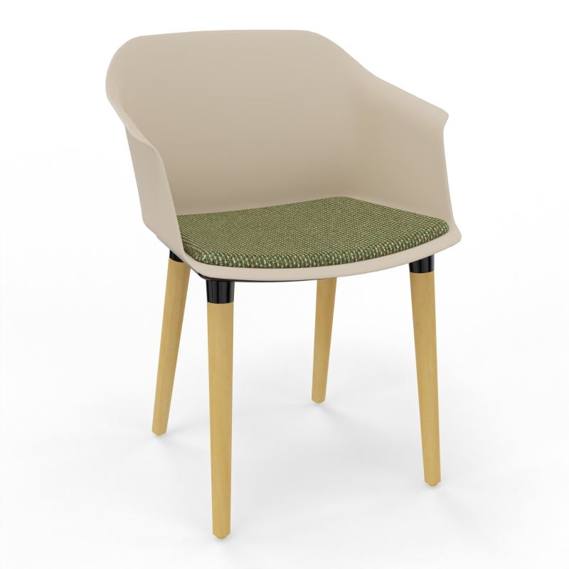 SCOTT FAUTEUIL+PLACET TISSU 4 PIEDS BOIS COQUE POLYPRO    QW XL TU