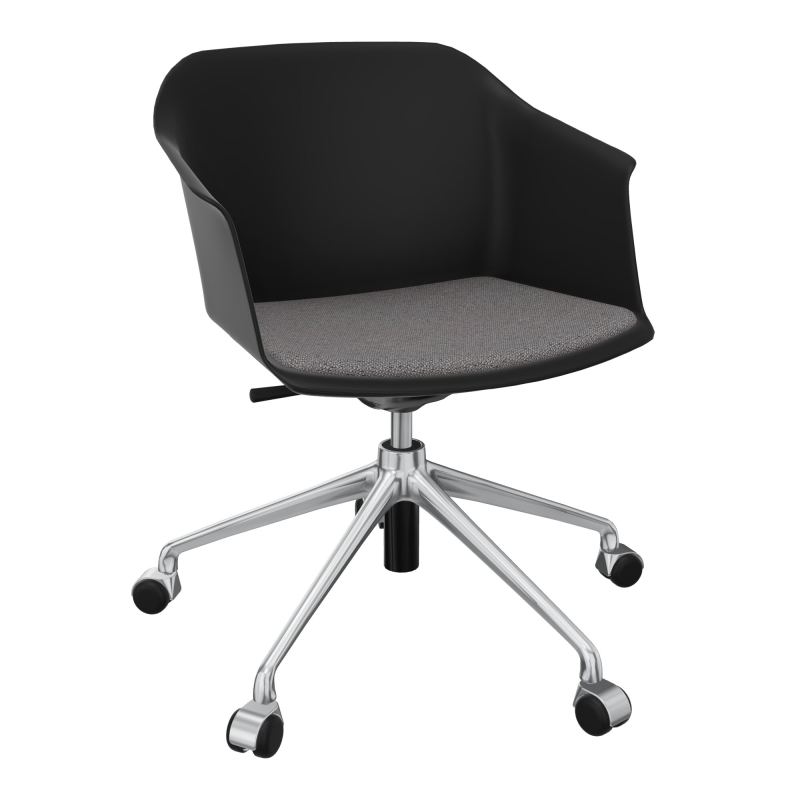 SCOTT FAUTEUIL+PLACET TISSU 5 BRANCHES ROULETTES COQUE POLYPRO OQ SQ BN