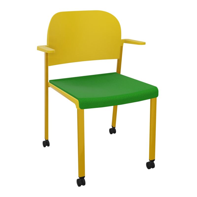 ROMY CHAISE 4P ROULT ASSISE TISSU DOSSIER POLYPRO AVEC ACCOUDOIRS  A1 SX PW