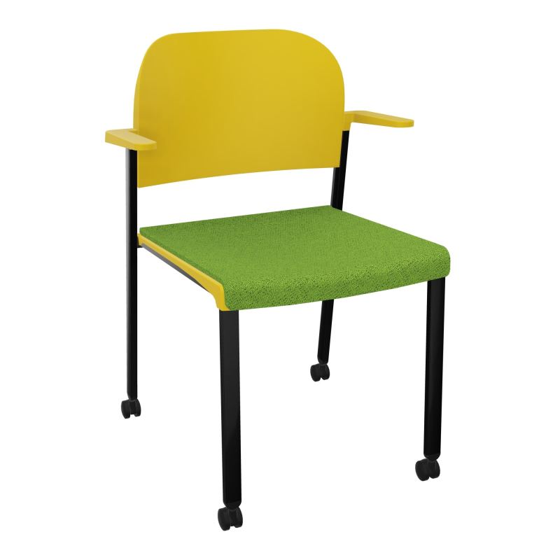 ROMY CHAISE 4P ROULT ASSISE TISSU DOSSIER POLYPRO AVEC ACCOUDOIRS BK SG PW