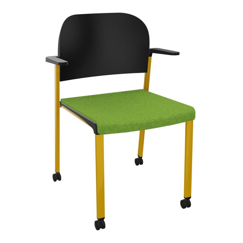 ROMY CHAISE 4P ROULT ASSISE TISSU DOSSIER POLYPRO AVEC ACCOUDOIRS BK SX PU