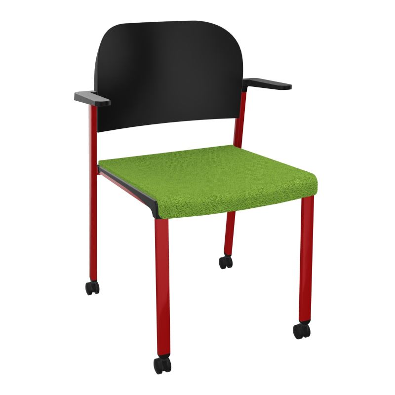 ROMY CHAISE 4P ROULT ASSISE TISSU DOSSIER POLYPRO AVEC ACCOUDOIRS BK ZY PU