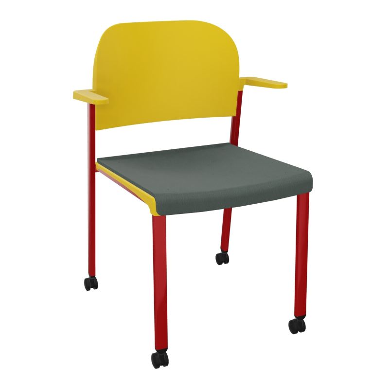 ROMY CHAISE 4P ROULT ASSISE TISSU DOSSIER POLYPRO AVEC ACCOUDOIRS CF ZY PW