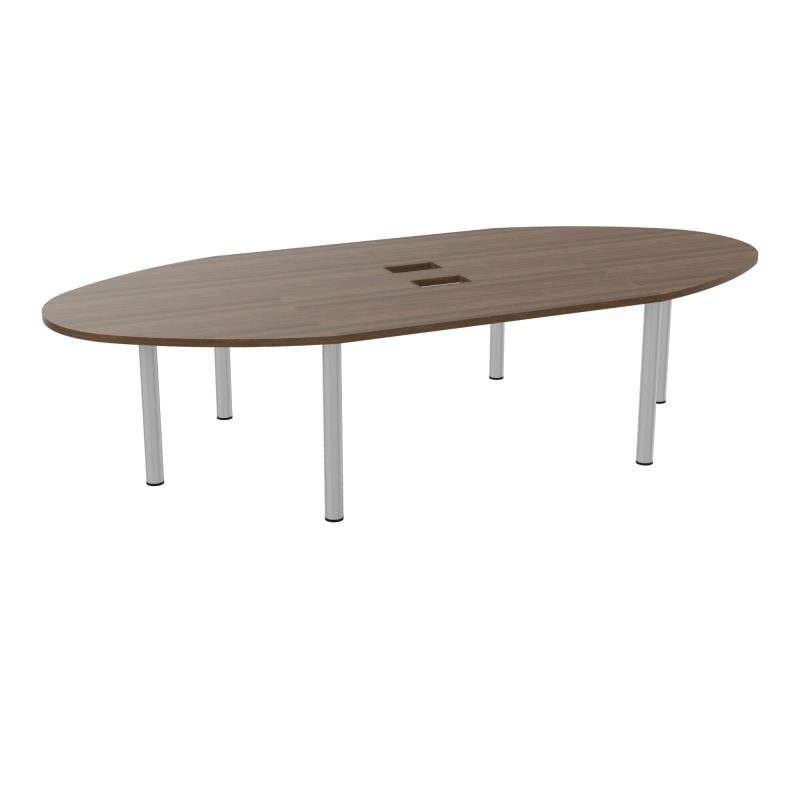 TABLE OVALE 10P L320XP140 EP30 2 PLT DRT L140+2 PLT ELLIPSES DÉC TRAPPEX4+GOULOTTE 6 PIEDS