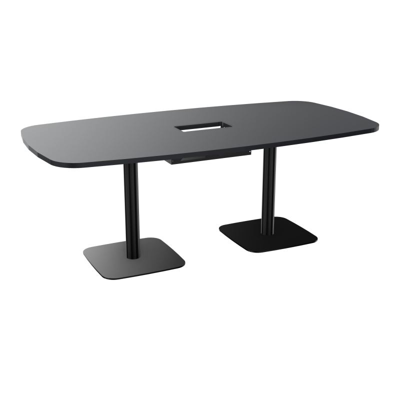 TABLE OVALE P100X200 DÉCOUPÉE POUR TRAPPE CENTRALE DOUBLE ACCÈS 2XPIEDS CENTRAUX  ÉP. 25
