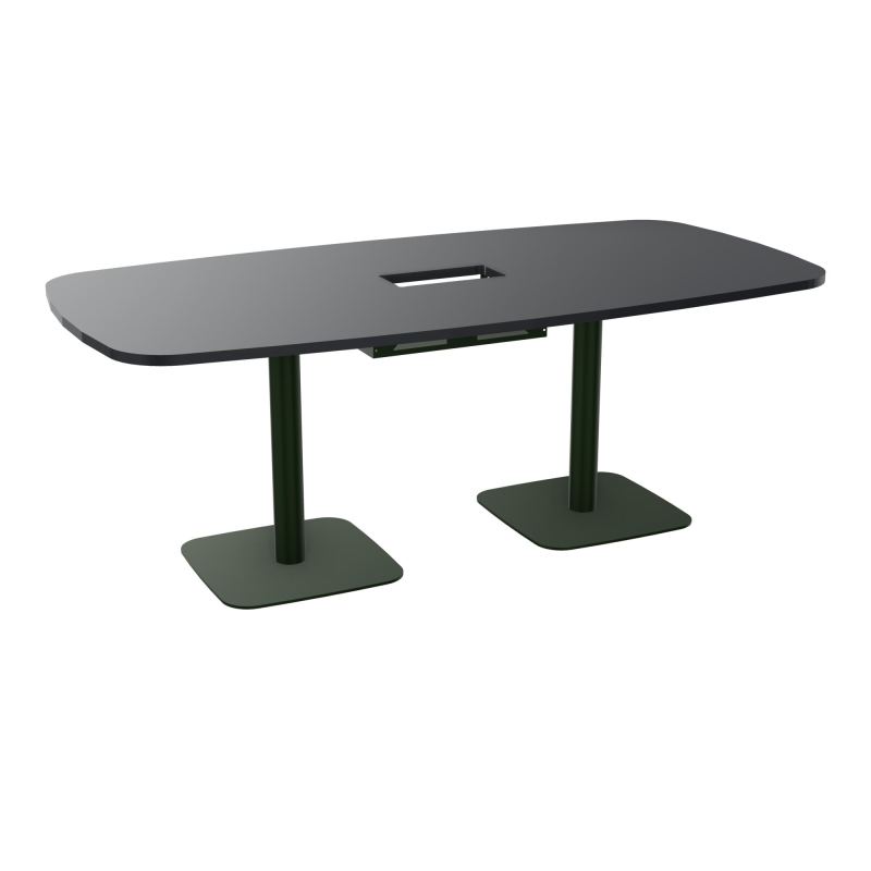 TABLE OVALE P100X200 DÉCOUPÉE POUR TRAPPE CENTRALE DOUBLE ACCÈS 2XPIEDS CENTRAUX  ÉP. 25