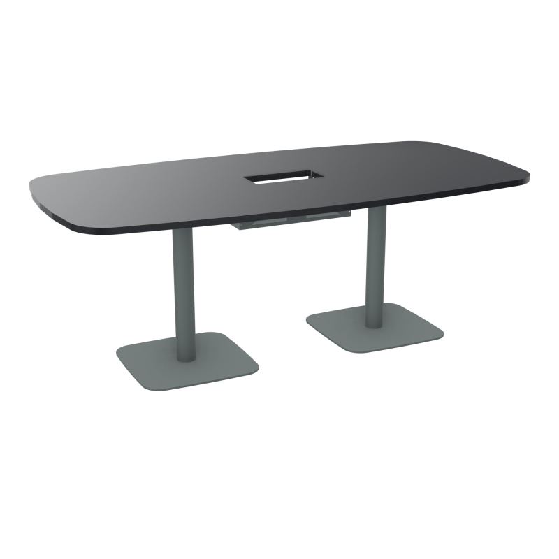 TABLE OVALE P100X200 DÉCOUPÉE POUR TRAPPE CENTRALE DOUBLE ACCÈS 2XPIEDS CENTRAUX  ÉP. 25