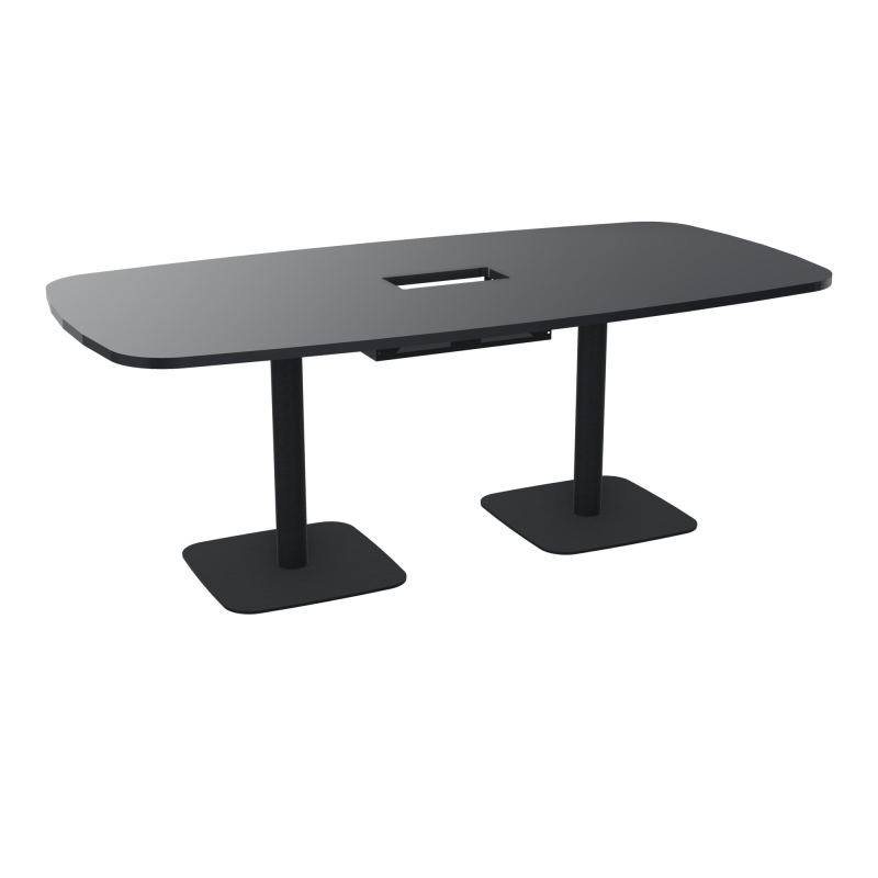 TABLE OVALE P100X200 DÉCOUPÉE POUR TRAPPE CENTRALE DOUBLE ACCÈS 2XPIEDS CENTRAUX  ÉP. 25