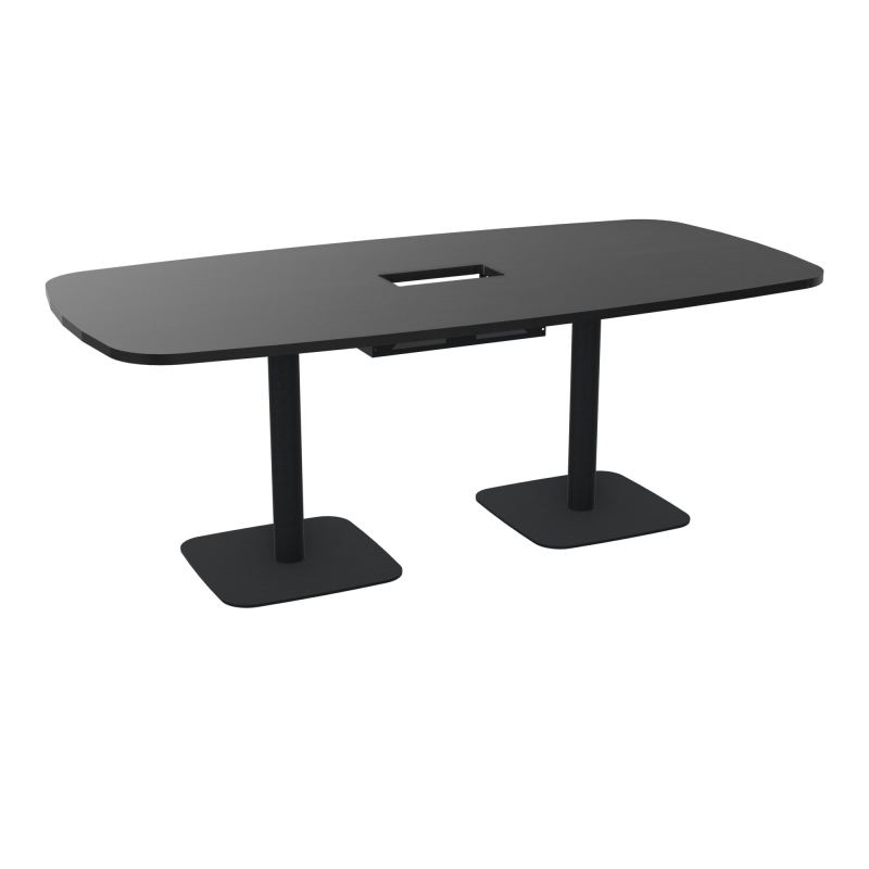 TABLE OVALE P100X200 DÉCOUPÉE POUR TRAPPE CENTRALE DOUBLE ACCÈS 2XPIEDS CENTRAUX  ÉP. 25