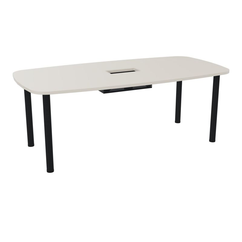 TABLE OVALE P100X200 DÉCOUPÉE POUR TRAPPE CENTRALE  DOUBLE ACCÈS 4 PIEDS RONDS  ÉP. 25 MM