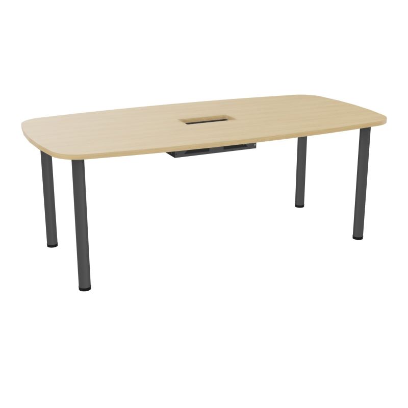 TABLE OVALE P100X200 DÉCOUPÉE POUR TRAPPE CENTRALE  DOUBLE ACCÈS 4 PIEDS RONDS  ÉP. 25 MM