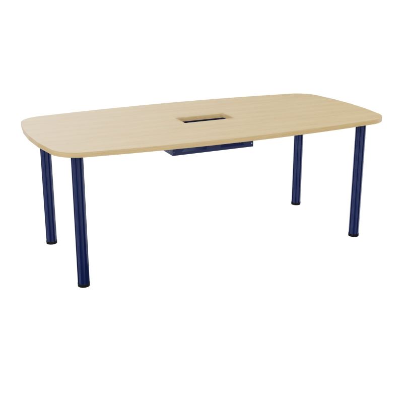 TABLE OVALE P100X200 DÉCOUPÉE POUR TRAPPE CENTRALE  DOUBLE ACCÈS 4 PIEDS RONDS  ÉP. 25 MM