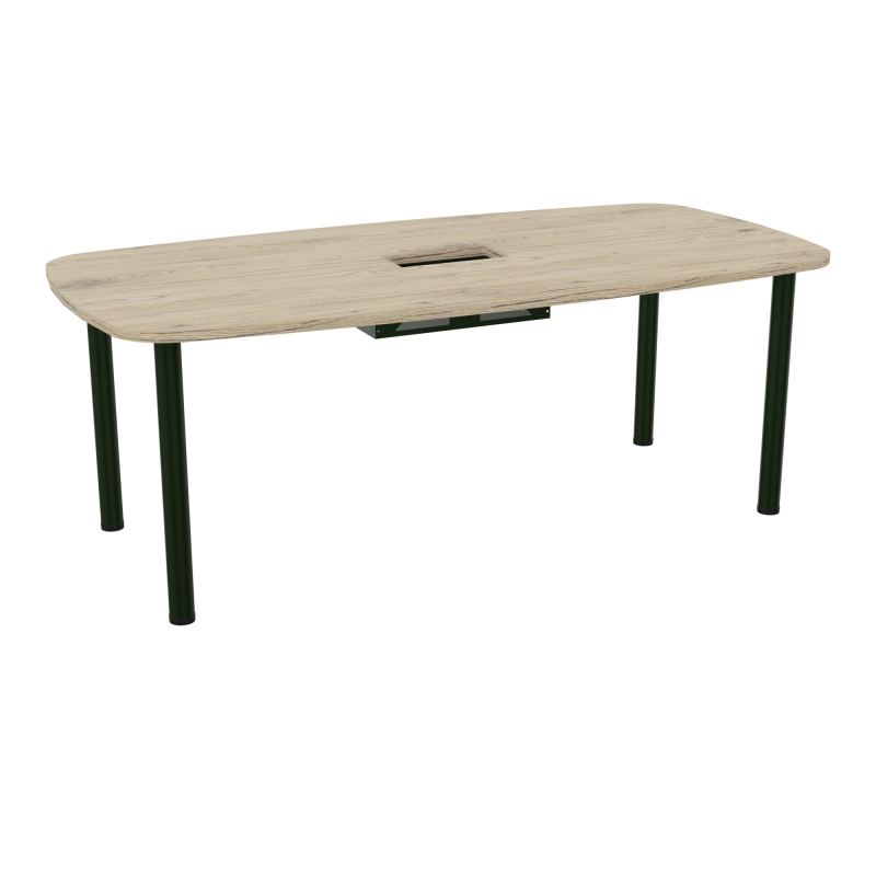 TABLE OVALE P100X200 DÉCOUPÉE POUR TRAPPE CENTRALE  DOUBLE ACCÈS 4 PIEDS RONDS  ÉP. 25 MM