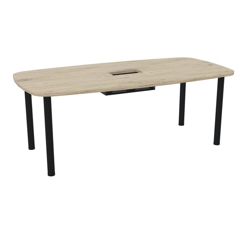 TABLE OVALE P100X200 DÉCOUPÉE POUR TRAPPE CENTRALE  DOUBLE ACCÈS 4 PIEDS RONDS  ÉP. 25 MM