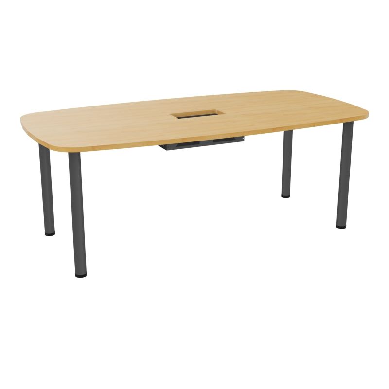 TABLE OVALE P100X200 DÉCOUPÉE POUR TRAPPE CENTRALE  DOUBLE ACCÈS 4 PIEDS RONDS  ÉP. 25 MM