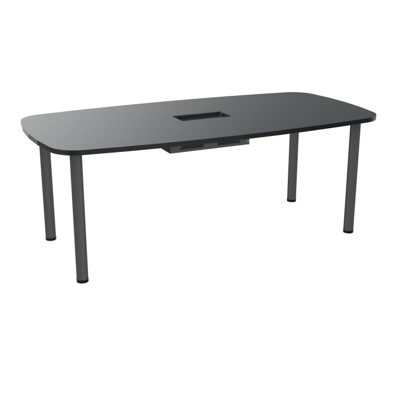 TABLE OVALE P100X200 DÉCOUPÉE POUR TRAPPE CENTRALE  DOUBLE ACCÈS 4 PIEDS RONDS  ÉP. 25 MM