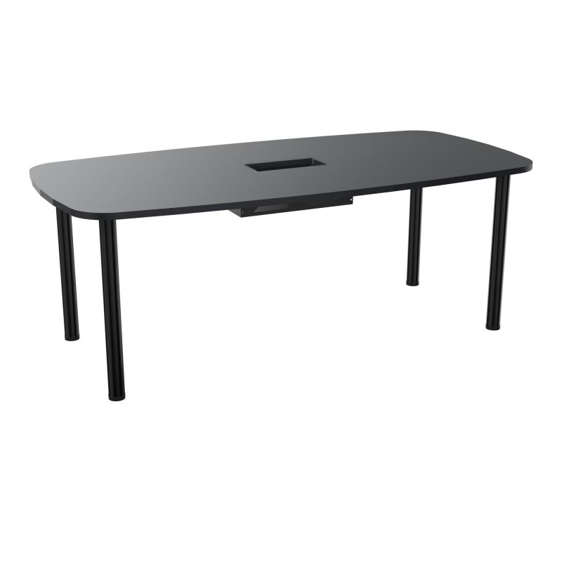 TABLE OVALE P100X200 DÉCOUPÉE POUR TRAPPE CENTRALE  DOUBLE ACCÈS 4 PIEDS RONDS  ÉP. 25 MM