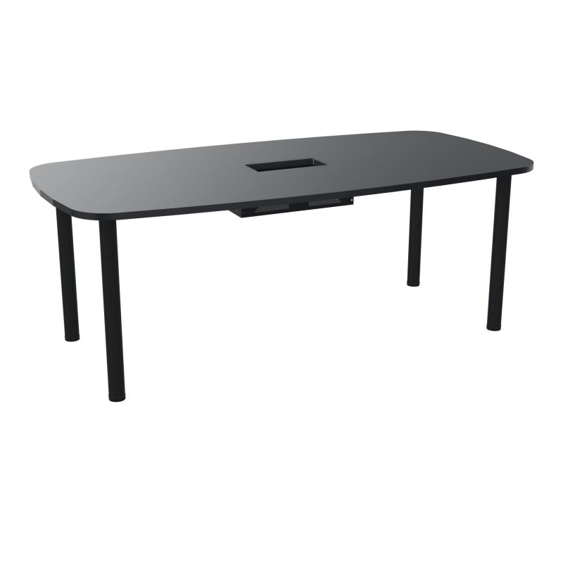 TABLE OVALE P100X200 DÉCOUPÉE POUR TRAPPE CENTRALE  DOUBLE ACCÈS 4 PIEDS RONDS  ÉP. 25 MM