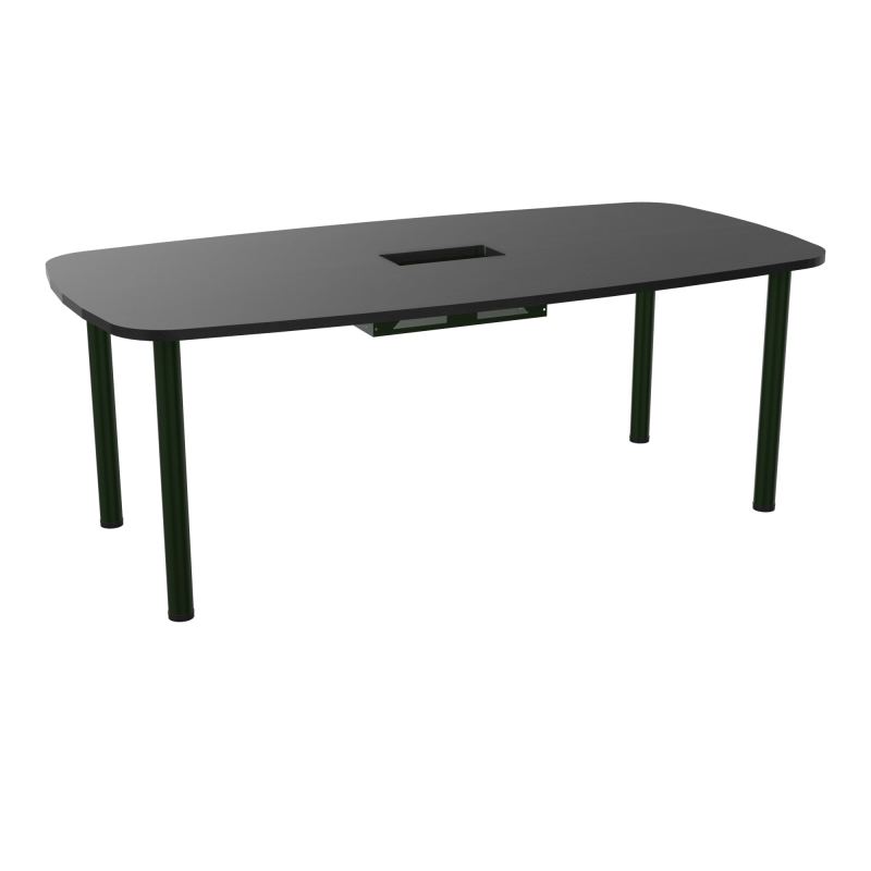 TABLE OVALE P100X200 DÉCOUPÉE POUR TRAPPE CENTRALE  DOUBLE ACCÈS 4 PIEDS RONDS  ÉP. 25 MM