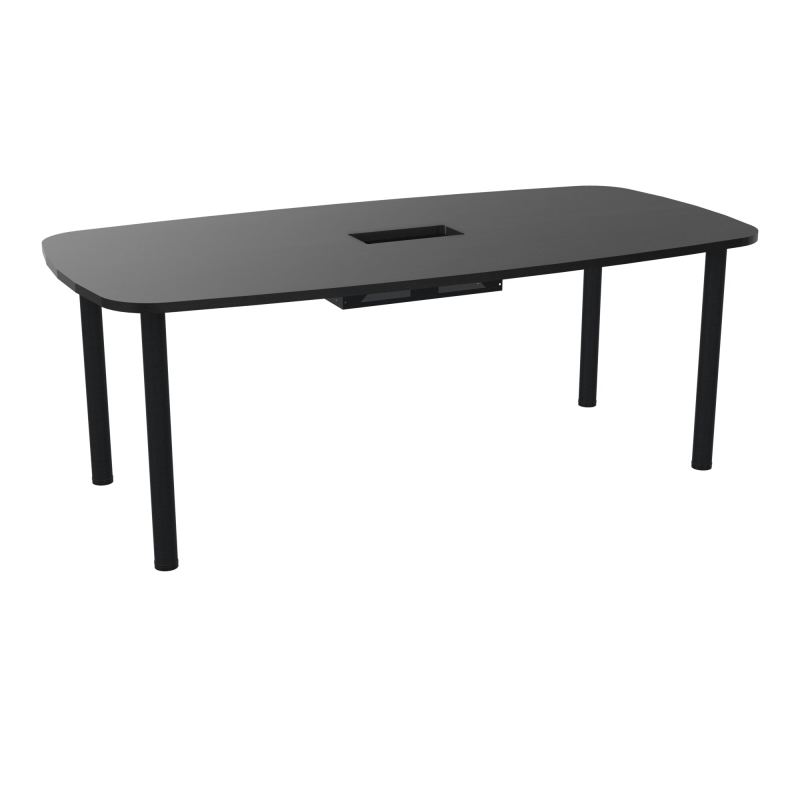 TABLE OVALE P100X200 DÉCOUPÉE POUR TRAPPE CENTRALE  DOUBLE ACCÈS 4 PIEDS RONDS  ÉP. 25 MM