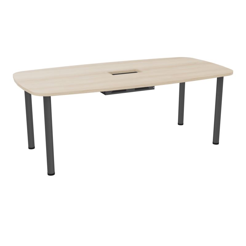 TABLE OVALE P100X200 DÉCOUPÉE POUR TRAPPE CENTRALE  DOUBLE ACCÈS 4 PIEDS RONDS  ÉP. 25 MM