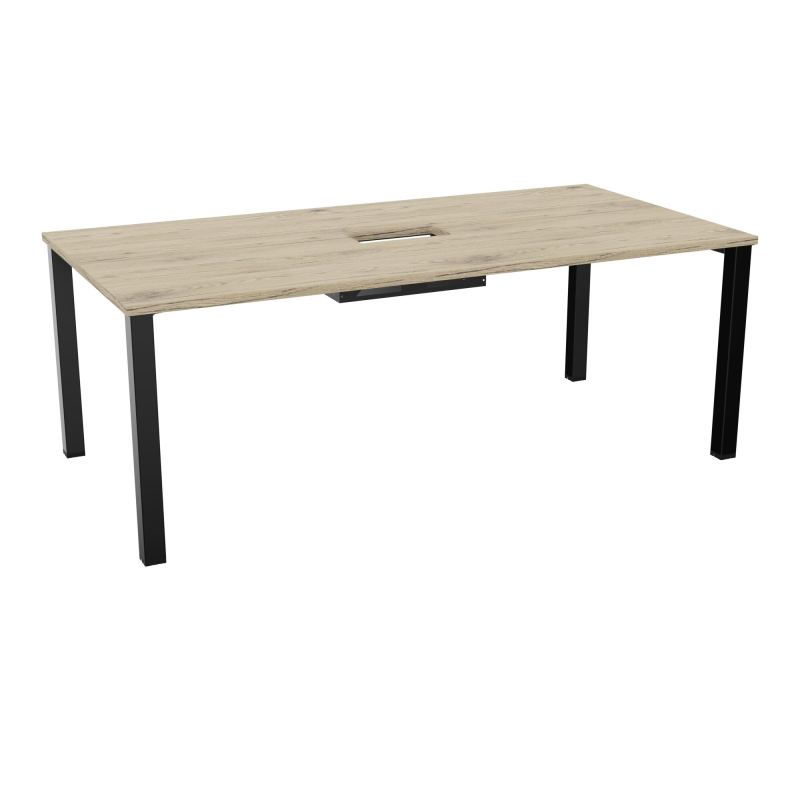 TABLE RECTANGULAIRE P100X200DÉCOUPÉE POUR TRAPPE CENTRALE DOUBLE ACCÈS 4 PIEDS CARRÉS 60