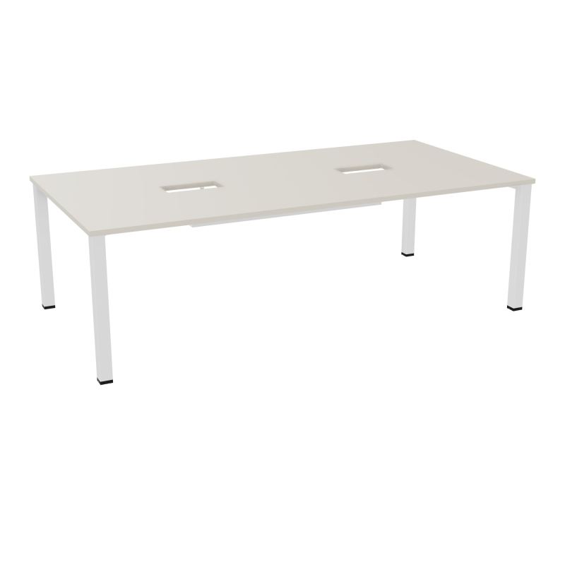 TABLE RECTANGULAIRE P120X240DÉCOUPÉE POUR 2XTRAPPES CENTRALES DOUBLE ACCÈS 4 PIEDS CARRÉ