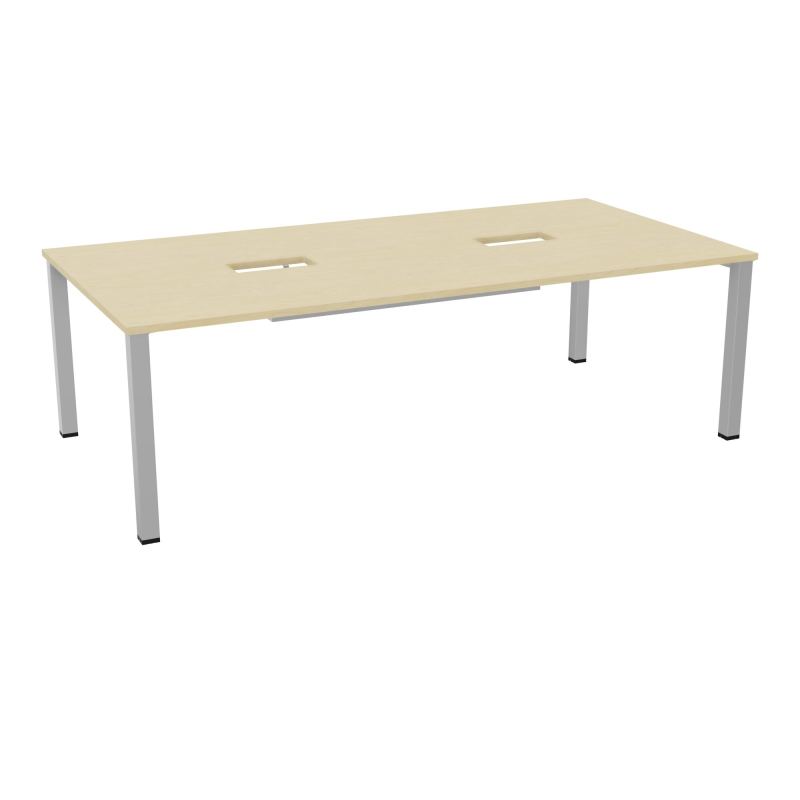 TABLE RECTANGULAIRE P120X240DÉCOUPÉE POUR 2XTRAPPES CENTRALES DOUBLE ACCÈS 4 PIEDS CARRÉ