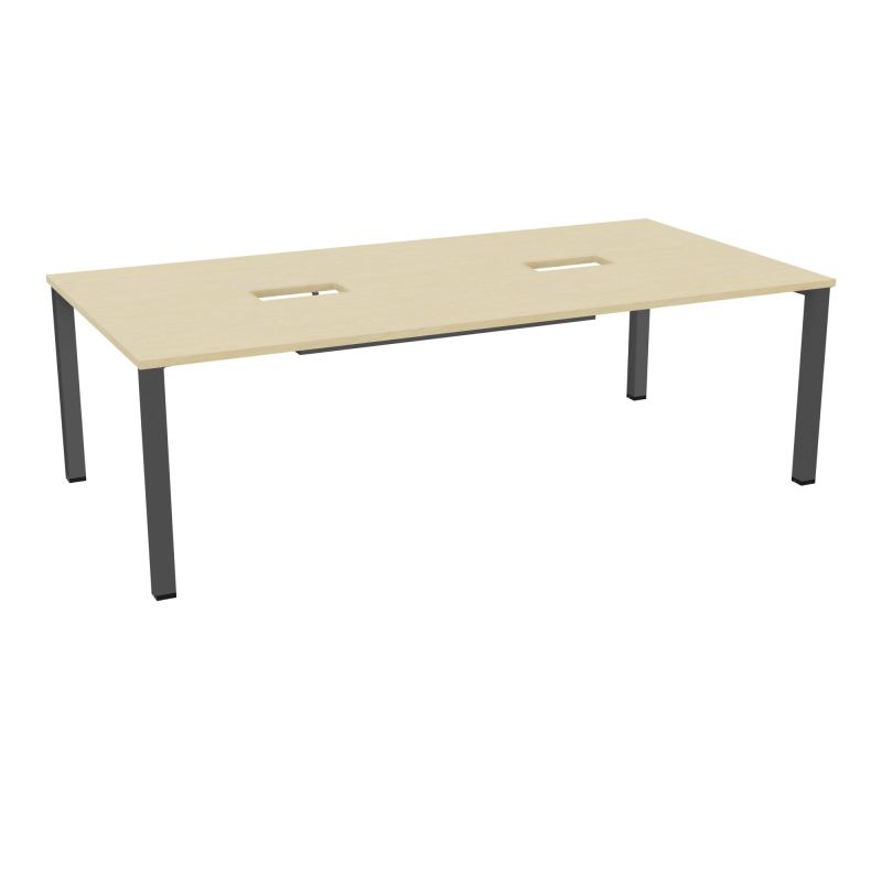TABLE RECTANGULAIRE P120X240DÉCOUPÉE POUR 2XTRAPPES CENTRALES DOUBLE ACCÈS 4 PIEDS CARRÉ