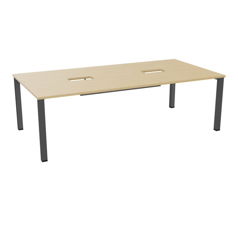 TABLE RECTANGULAIRE P120X240DÉCOUPÉE POUR 2XTRAPPES CENTRALES DOUBLE ACCÈS 4 PIEDS CARRÉ