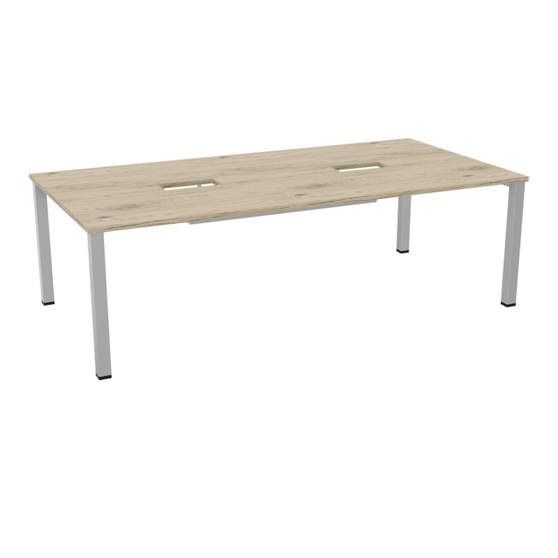 TABLE RECTANGULAIRE P120X240DÉCOUPÉE POUR 2XTRAPPES CENTRALES DOUBLE ACCÈS 4 PIEDS CARRÉ
