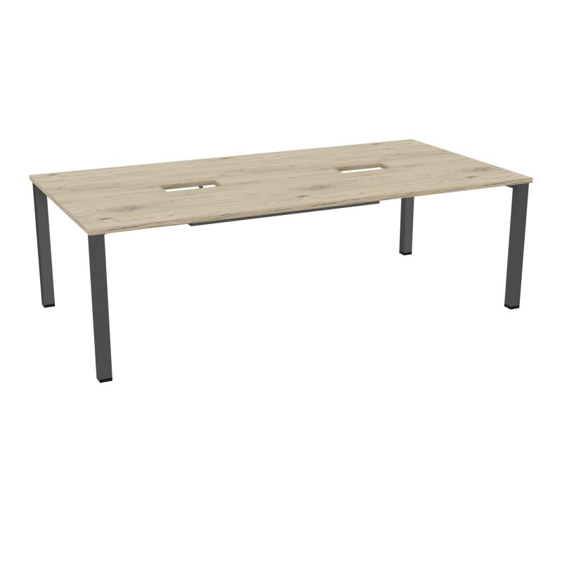 TABLE RECTANGULAIRE P120X240DÉCOUPÉE POUR 2XTRAPPES CENTRALES DOUBLE ACCÈS 4 PIEDS CARRÉ