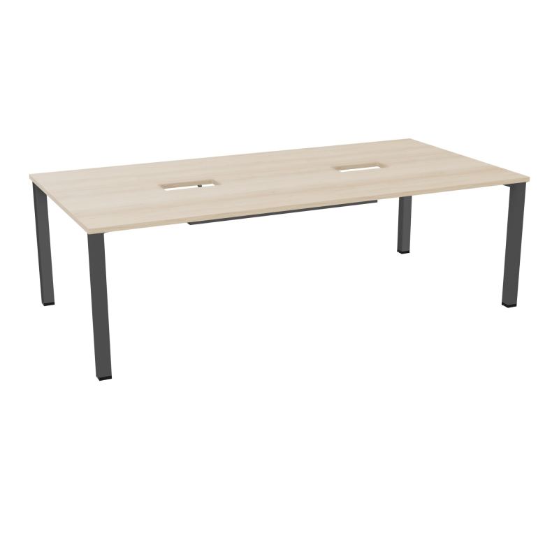 TABLE RECTANGULAIRE P120X240DÉCOUPÉE POUR 2XTRAPPES CENTRALES DOUBLE ACCÈS 4 PIEDS CARRÉ