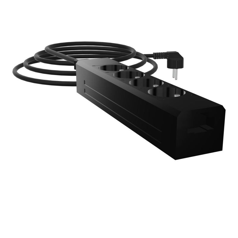 BOITIER PRISES 4PC EN ABS NOIR+ CÂBLE ALIMENTATION 3M - VERSION EU  OF